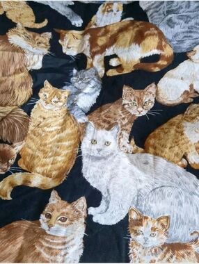 Vintage VIP Cranston Print Works Cats Kittens on Black Background Cotton 44"x72"